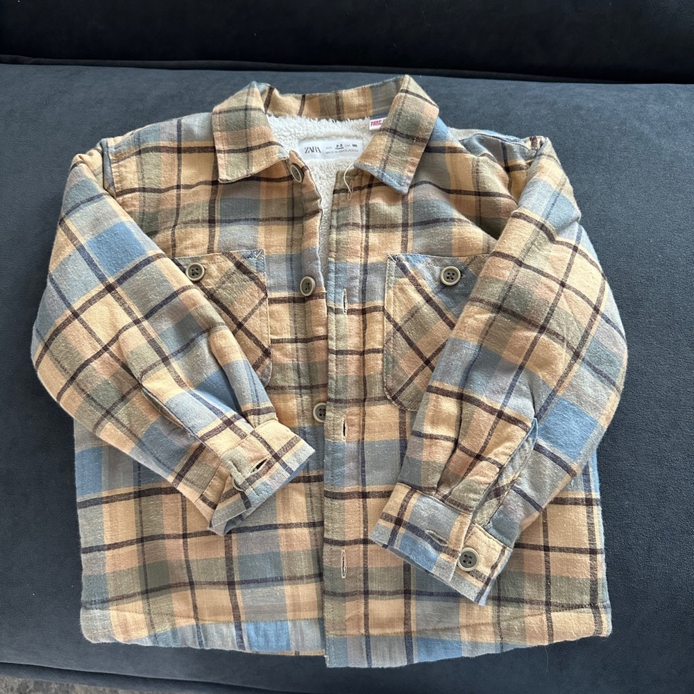 Zara Kids Plaid Jacket in Blue and Tan